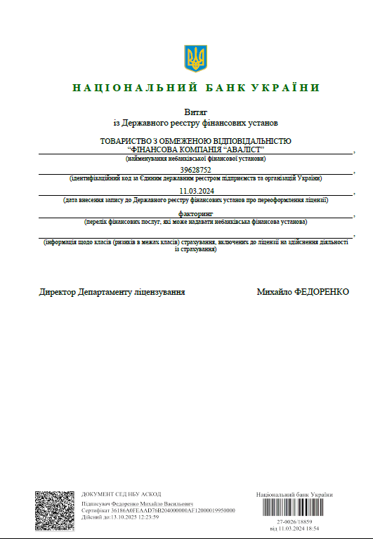 Витяг із Державного реєстру фінансових установ 2024